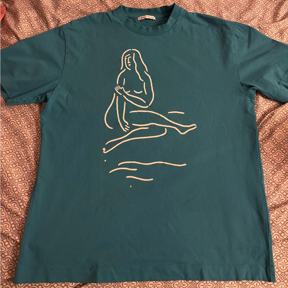 Zara Teal Artistic Graphic Tee